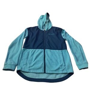 Columbia Girls Teal Navy Blue‎ Full Zip Fleece Hoodie Jacket Size M 10/12